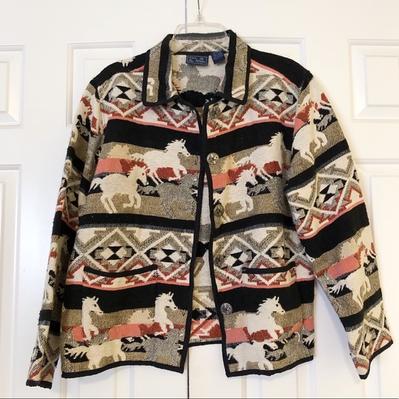 Jackets & Blazers - Southwestern boho aztec knit tribal horse jacket